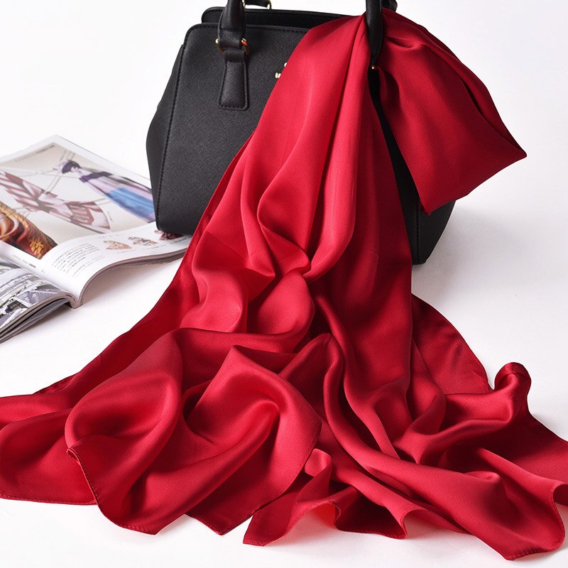Natuurlijke Echte 100% Zijden Sjaal Vrouwen Luxe Zijde Sjaals Wraps Solid Pure Zijde Satijn Lange Sjaals Hijaabs 175x55cm