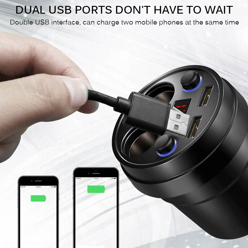 Multi-Function Car Charger 2 USB 5V 3.1A Efficient Car Cup Power Socket Adapter With Voltage LED Display Cigarette Lighter