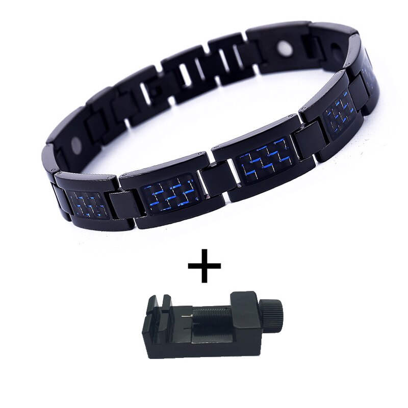 MNWT – Bracelet d'énergie saine pour homme, classique, en acier inoxydable, de , à maillons noirs, pour la magnétothérapie, pour père: Men Blue Tool