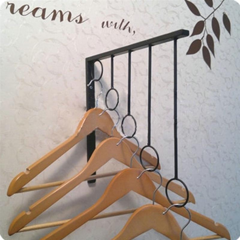 Perchero de hierro para ropa, perchero con 5 anillos para colgar en la pared