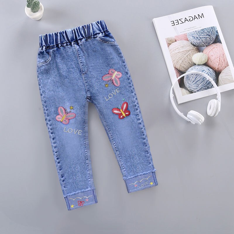 0-6Years Little Girls Jeans Denim Pants Trousers for Girl Embroidery Jeans for Girls Children Toddler Girls Pants: 1 / 90 (1-2Y)