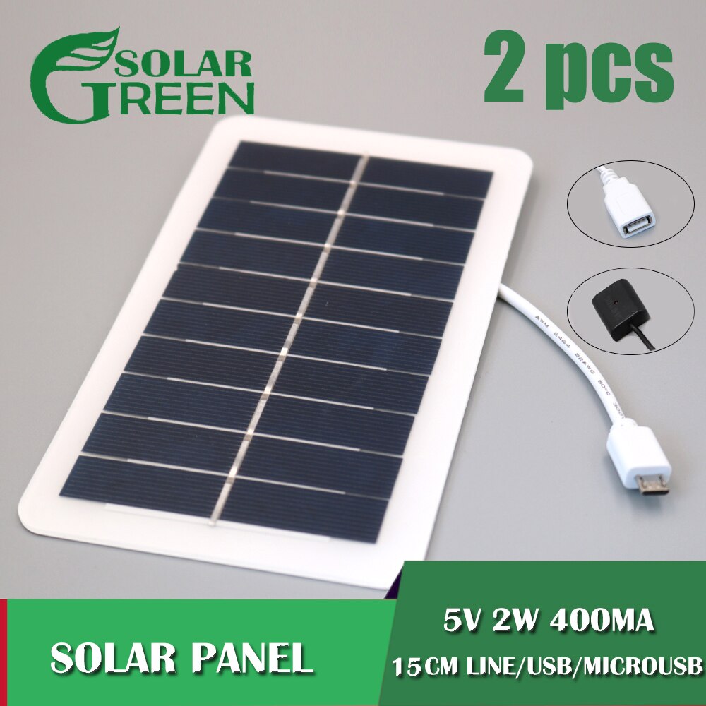 2 Stuks 5 V 2 W 400mA Battery Charger Usb-uitgang Microusb Outdoor Vrouwelijke Poort 5 V 2 W Lading regulators Solar Panel 3.7 V 18650