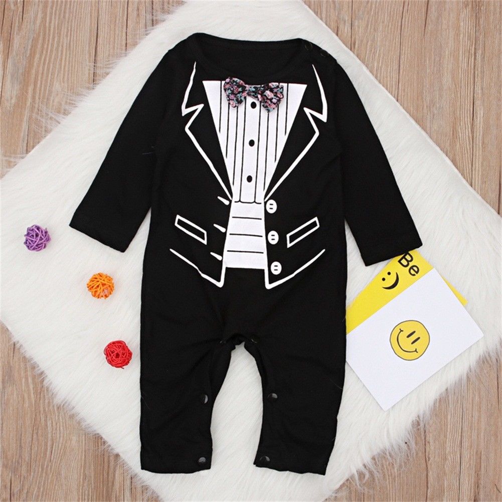 Newborn Boys Rompers Baby Kids Boys Gentleman Jumpsuits With Bow Infant Children Cute Outfits Tuxedo Suits Clothes