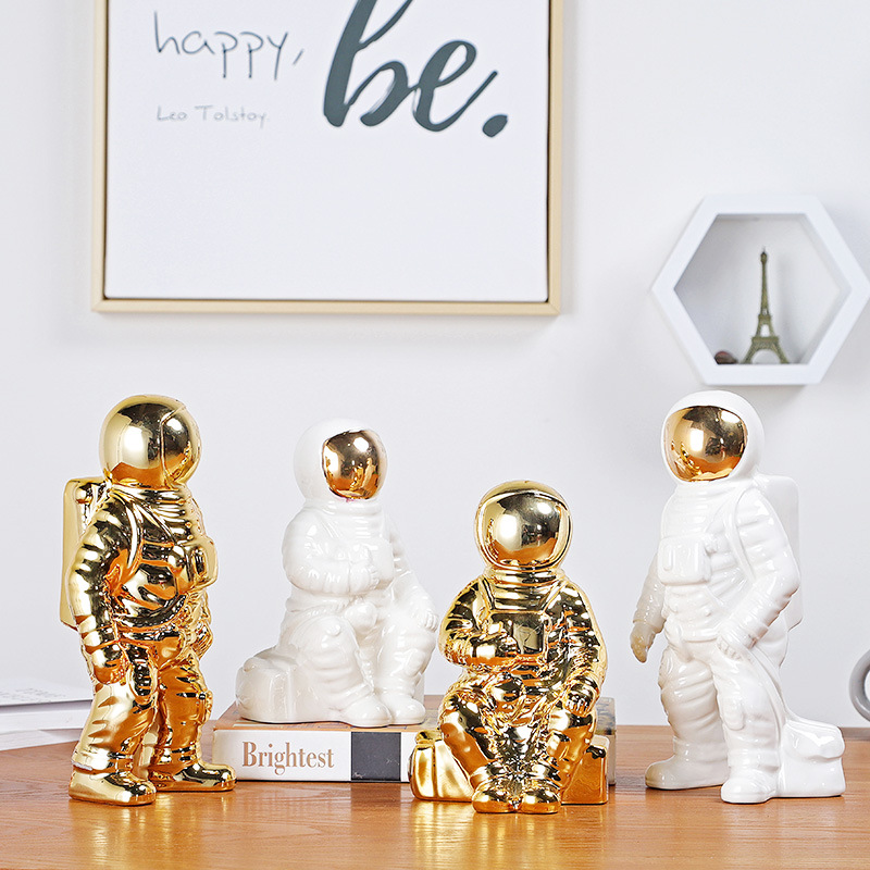 florero de cerámica escultura astronauta robot cohete hombre espacial estatua cosmonógrafo decoración del hogar para decoración de mesa artesanal