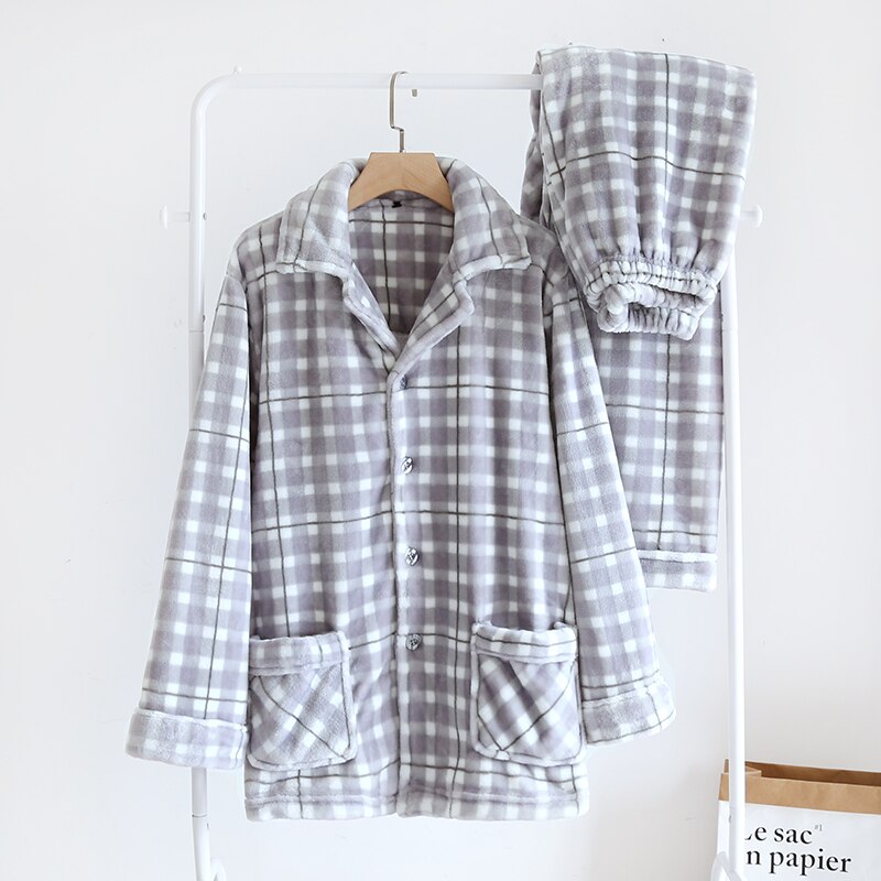 Gruesos de franela de invierno conjuntos de pijama para hombre térmica ropa de casa Tops + Pantalones Hombre Homewear pantalones de talla grande de terciopelo ropa de dormir