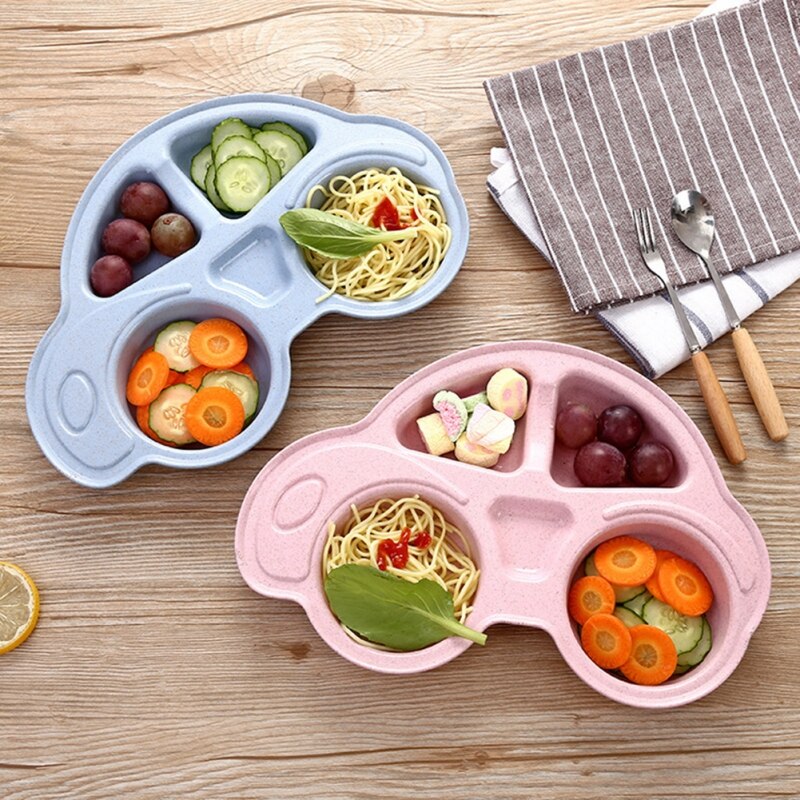 Grade Bamboo Fiber Baby Gridded Dinner Plate Baby Eating Bowl Children's Tableware Suit