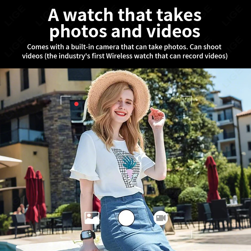 LIGE Nuovo Smart Watch Uomo Fotocamera Scatta foto Registra video Frequenza cardiaca Sport Fitness Impermeabile Chiamata BT Smartwatch per Android iOS