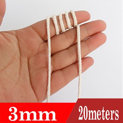 1/2/3/4/5/6mm Natural Beige Macrame Rope Twisted String Cotton Cord Craft Cord For Handmade DIY Crafts Home Wedding Decor: 3mm 20meters