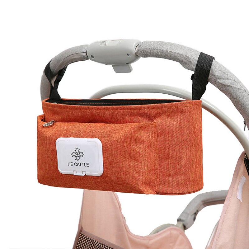 Simple Maternal Stroller Bag Baby Organizer Stroller Accessories Hook Trolley Bag Mommy Handbags Baby Stroller Organizer: orange no cover