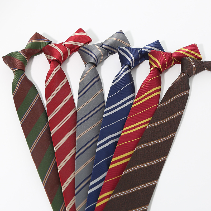 7CM Polyester Ties For Men Business Striped Blue Brown Neck Tie College Young Girls Neckties Party Shirt Collar Accessory Cravat