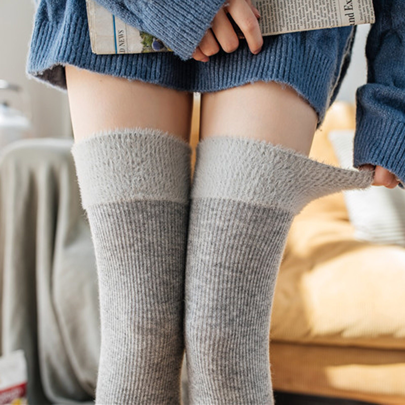 Winter Leggings Socks Women Keep Warm Splicing Socks Knitting Anklets Leggings Socks Warmers Cable Knit Knitted Crochet Leg