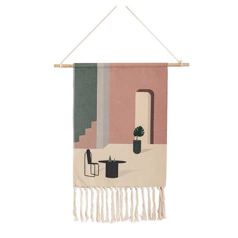 Tapiz colgante de pared de macramé para decoración del hogar, borla de algodón tejida hecha a mano, lienzo geométrico bohemio, tapiz de tela de fondo artístico: Azul oscuro