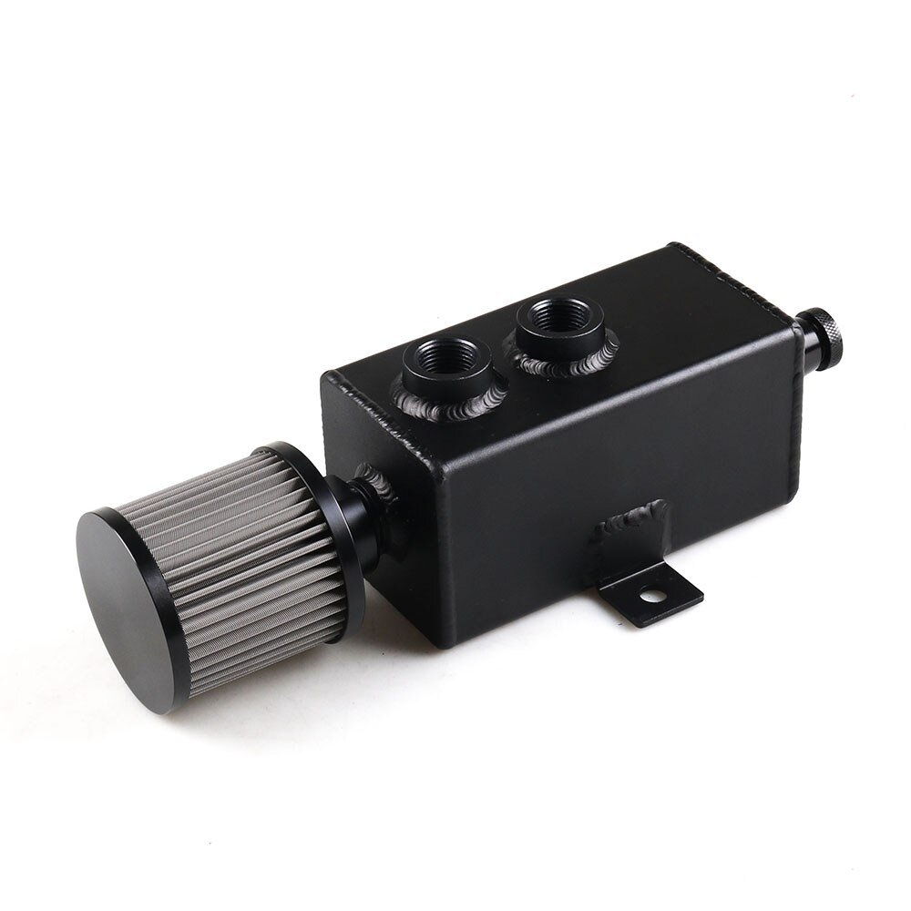 Tanque de combustible Universal para coche, lata de captura de aceite de aluminio de 1L, con respirador y drenaje de filtro: Negro