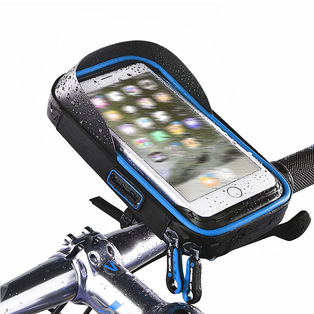 6 inch Fiets Mobiele Telefoon Houder Waterdicht Bike Case Stand Motorfiets Stuur Mount Tas voor iphone Samsung HUAWEI xiaomi: Blauw