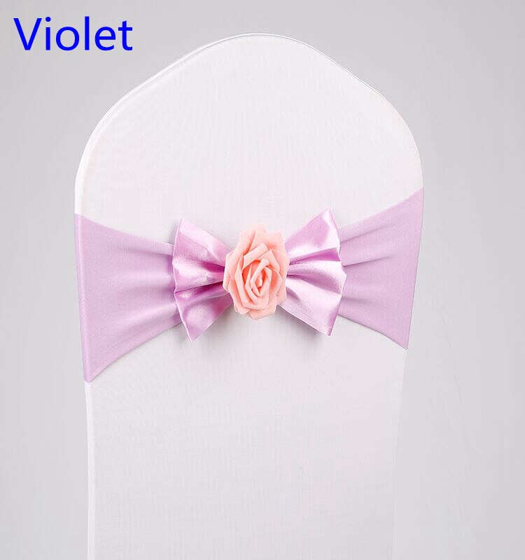 Violet Kleur Stoel Sash Met Butterly Bow Tie Rose Bal Decor Stoel Cover Spandex Band Lycra Sash Party Bruiloft Decoratie