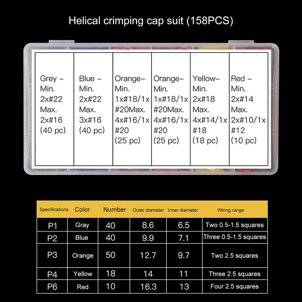158 Stks/doos Plastic Twist Moer Cover Set Elektrische Draad Connectors Quick Geïsoleerde Schroef Terminal Cap Voorjaar Insert Assortimenten