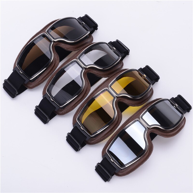 Retro Motorcycle Goggles Glasses Aviator Cruiser Vintage Leather Glasses Cafe Racer Half Helmet Goggles