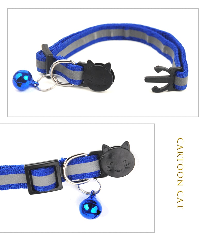 Collier en Nylon avec cloches pour chat, 10 couleurs, boucles réglables, , réfléchissant, motif de tête de chat, fournitures de