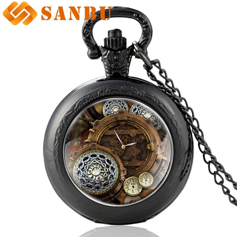 Antieke bronzen steampunk zakhorloge vintage heren dames skelet punk hanger ketting quartz horloges