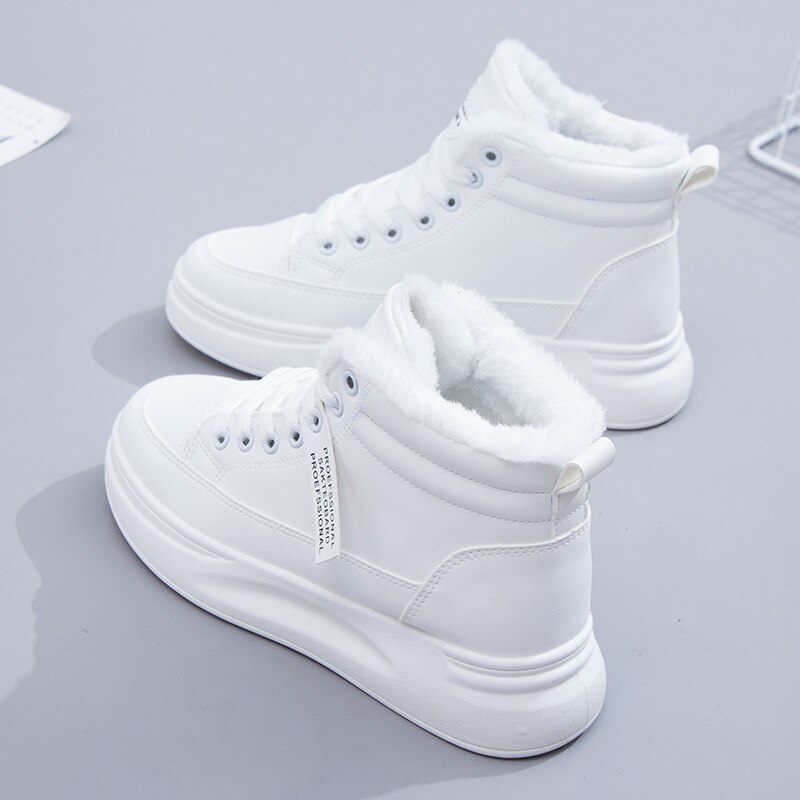 Swyivy bontschoenen dames witte sneakers winter pluche bont warme sneeuwlaarzen platform dames witte enkellaarsjes met bont: Wit / 36