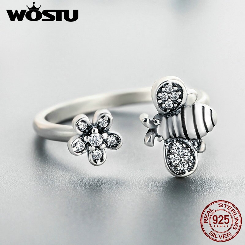 Wastu auténticos anillos abiertos ajustables de abeja y Margarita para mujer, joyería de boda, CQR086