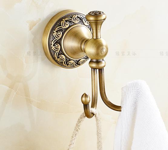 Antique Brushed Brass Bathroom Accessories Sets European Carving Bronze Bathroom Hardware Set Bathroom Products Rw2: hook