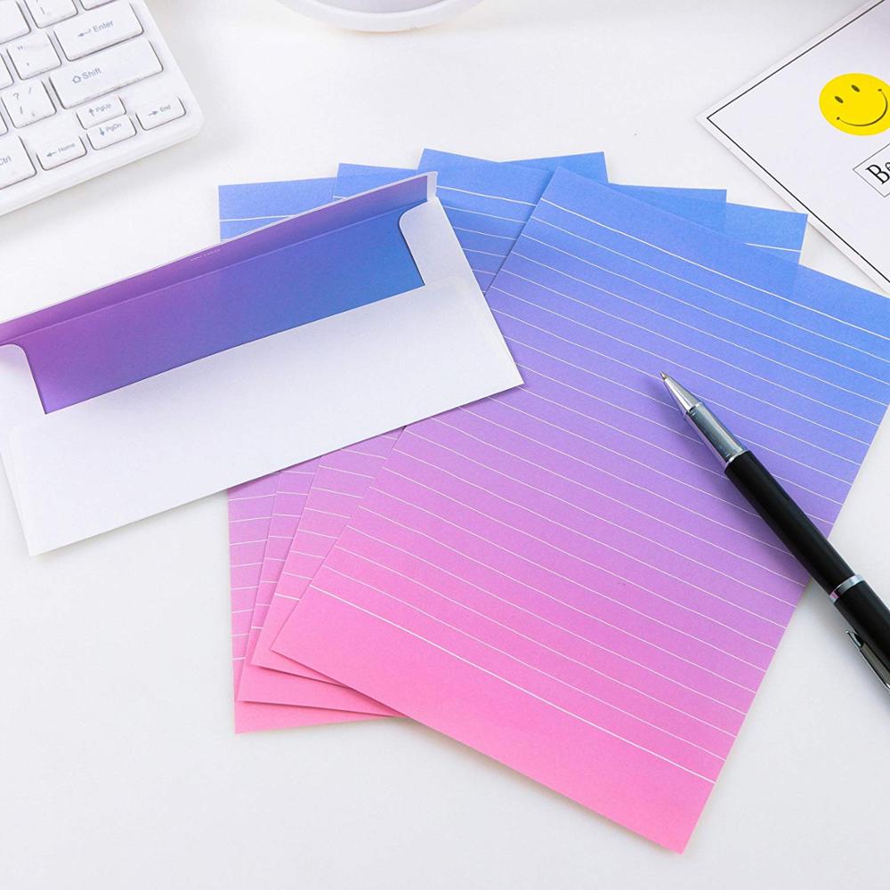 16 Cute Rainbow Colorful Writing Stationery Paper Letter Set With 8 Envelope &amp; Label Seal Sticker For Home School Office Supply