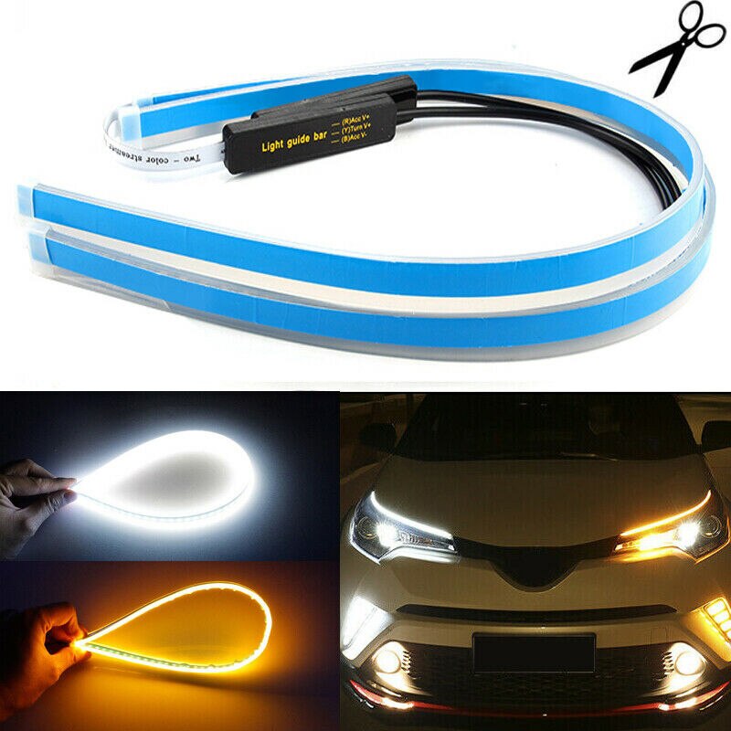 DC 12V LED Strip Lights Replacement 2pcs 30cm Slim Amber Sequential Flexible Turn Signal Headlight