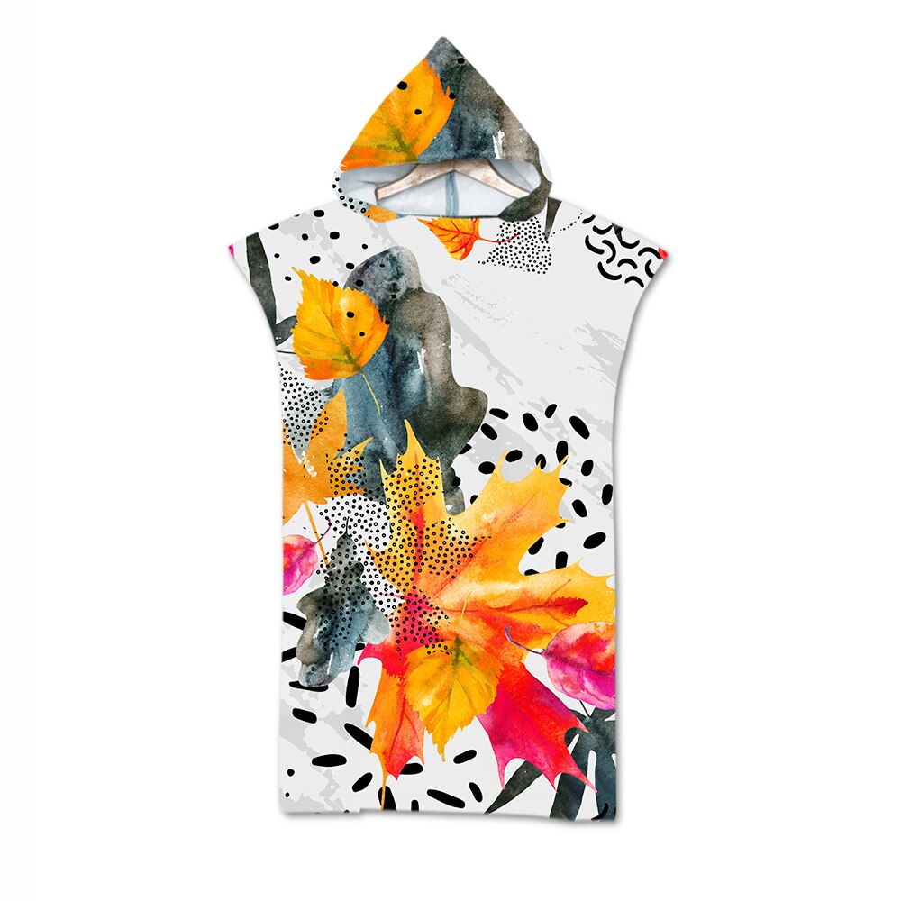 Blätter Druck Mikrofaser Strand Handtuch Kleid Mit Kapuze Kleid Poncho Schlecht Handtuch Bademantel Beachwear de plage Für Erwachsene Schwimmen Strand Surfen: 11
