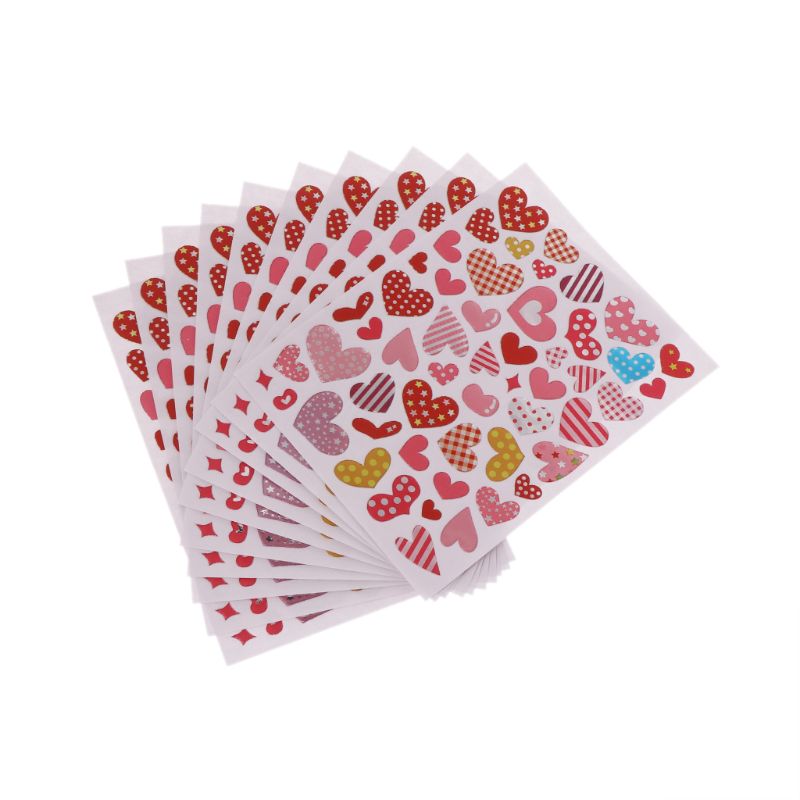 10 Sheets Heart Stickers Love Decorative Sticker Envelopes Cards Craft Scrapbooking Party Favors Prize Class Rewards: 13