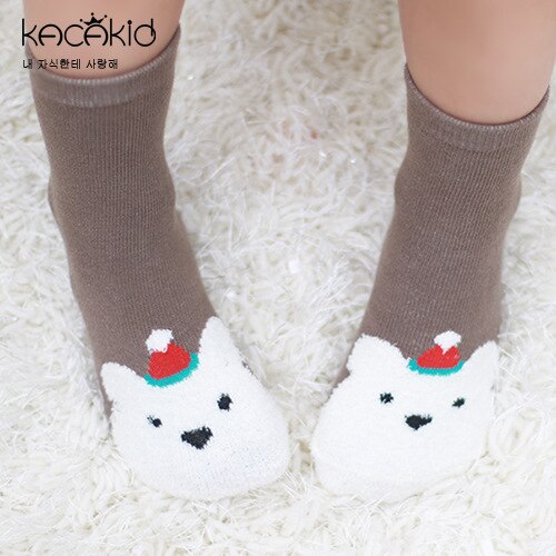 Christmas Winter Socks Non-slip Warm Kids Cotton Socks Coral Fleece Toddler Infant Baby Boys Girls Xmas for Kids 0-4T: Khaki / 12M