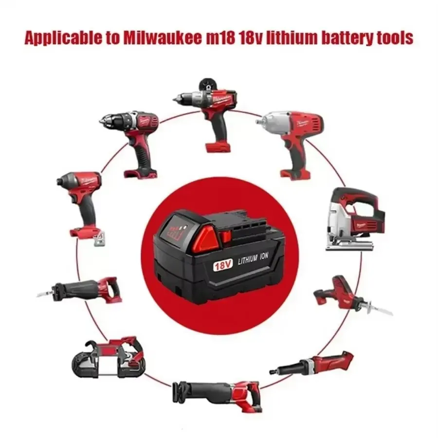 Para bateria de ferramenta elétrica milwaukee m18, carregador, br, xc, 18v, 5000mah-12000mah m18b5, 48-11-1860, bateria 18650 10c integrada