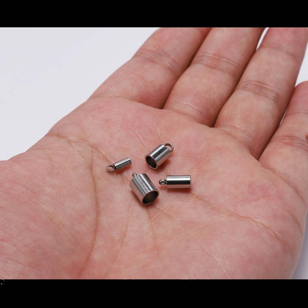 10 stk/parti rustfrit stål endehætte passer 2 3 4 5 6 7 8 10mm kvast lædersnor ende krympehætter til smykkefremstilling gør-det-selv-armbånd