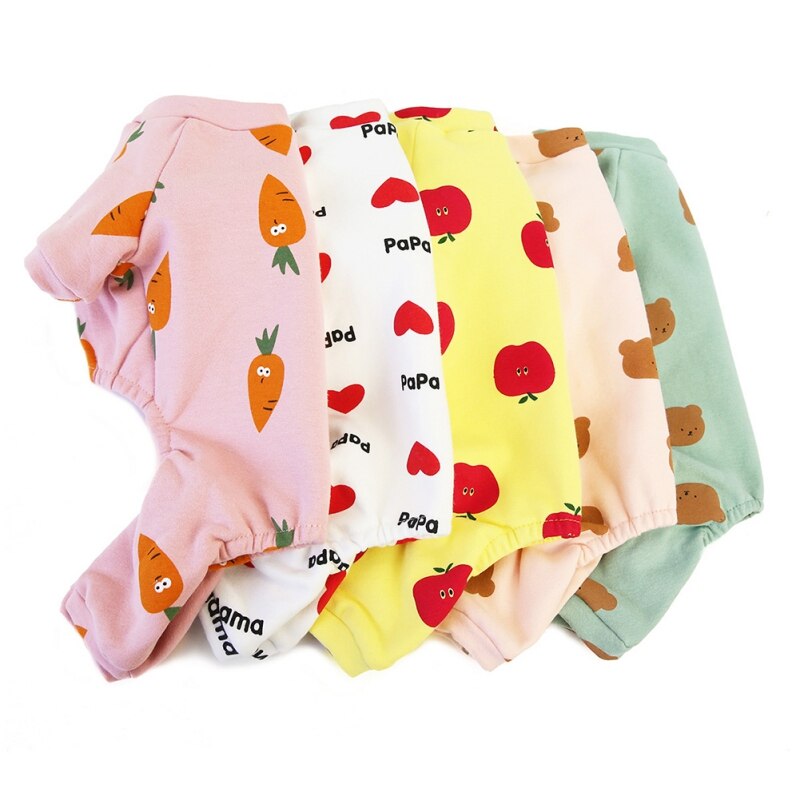 Warm Dogs Pajamas For Small Pet Dog Cat Clothes Puppy Jumpsuit Cute Fruit Printed Sleepwear For Dogs Home Outfit Pets Clothing