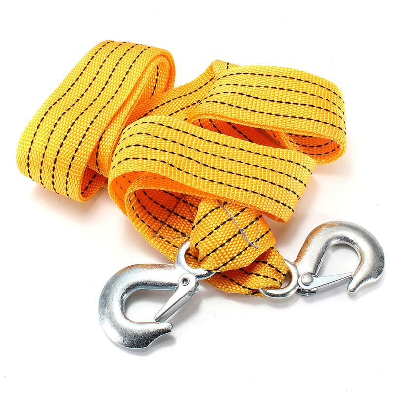Car Tow Rope Strap Nylon 3M 3Tons Heavy Duty Self-Rescue Strap Belt Trailer High Strength Strong Hook Towing Cable for All Cars
