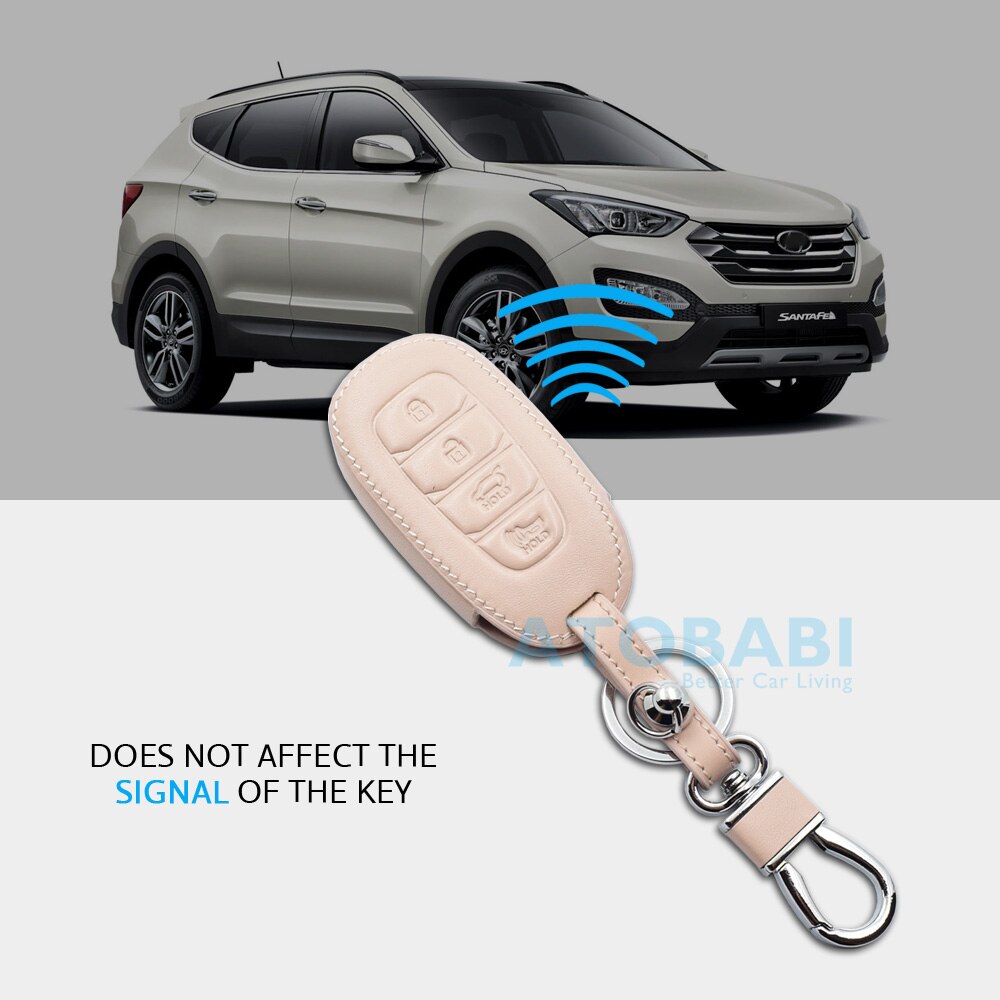 Funda de cuero para llave de coche Hyundai Kona Santa Fe TM 4 botones Smart Prox sin llave cubierta de mando de llave a distancia llavero Protector