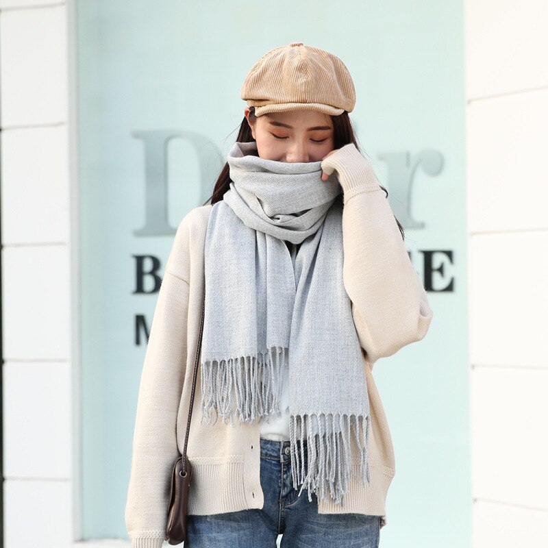 Vrouwen Kasjmier Sjaals Herfst Winter Vrouwelijke Wol Plaid Sjaal Dame Brede Roosters Lange Shawl Wrap Deken Warme Schoudermantel: Gray Scarf