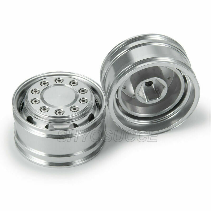 SHYOSUCCE 2Pcs Alloy 10 Spoke Front Wheel Rim Hub For 1/14 Tamiya Trailer Tractor RC Car