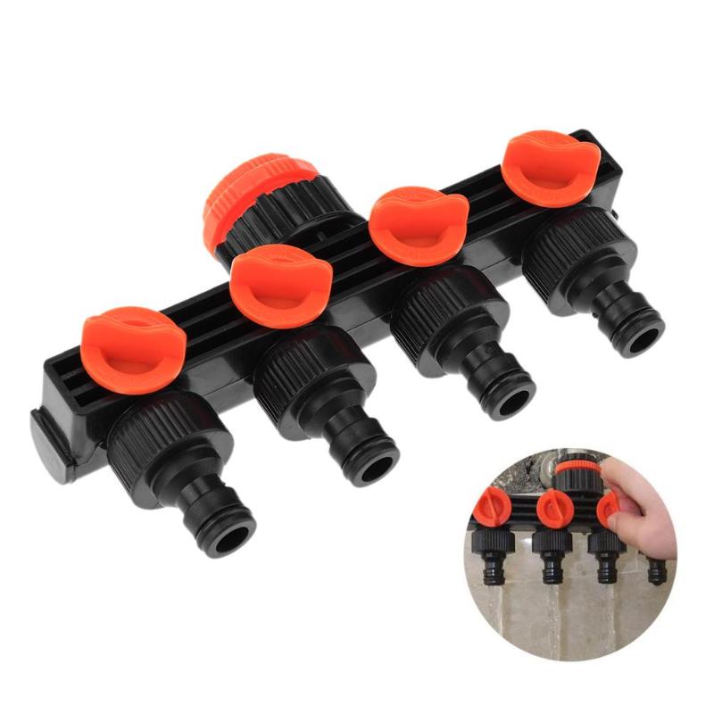 4 Way Faucet Connectors Hose Pipe Splitter Drip Irrigation Garden Watering 3/4 Inch Threaded Inlet 1/2 Inch Fast Connection
