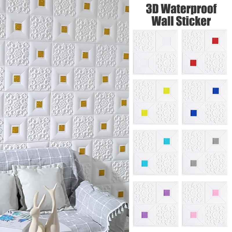 10 Pcs 3D Wall Stickers Ceiling Panel Roof Decor Waterproof Self-Adhesive Foam Wallpaper Living Room Kitchen TV Backdrop Decals