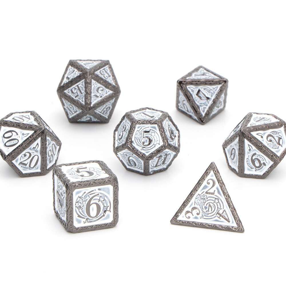 Set di dadi Dnd in metallo dungand Dragon D &amp; d D + d Set di dadi D20 D12 D10 D % D8 D6 D4 MTG Music RPG Polyhedra nero bianco dadi