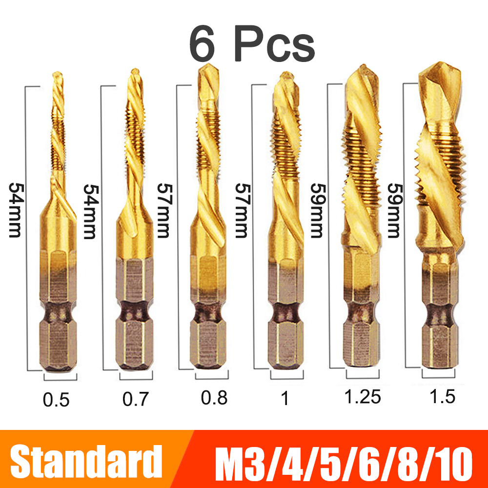 M3, M4, M5, M6, M8, M10, Hex Shank HSS Screw, Titanium Plated, Thread Metric Tap Drill Bits, Machine Compound, Hand Tools: Gold Standard