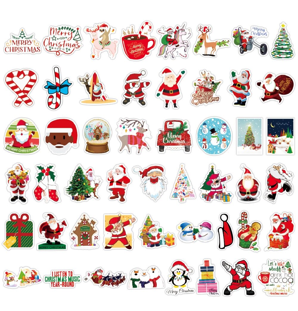 50pcs Merry Christmas Ball Elk Santa Claus Sticker DIY for On Skateboard Suitcase Luggage Snowman Sticker Xmas Decoration