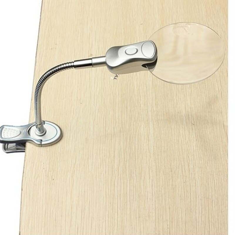 lighted magnifier clip-on desktop LED desk lamp reading diamond painting tool jewelry magnifying glass metal hose magnifying: Light Grey