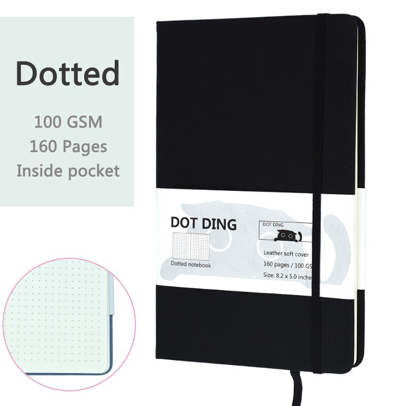 A5 Dotted Notebook 100 GSM paper cloth Hardcover Planner Diary school supplies Agenda Stationery dotted notebooks and journals: Black