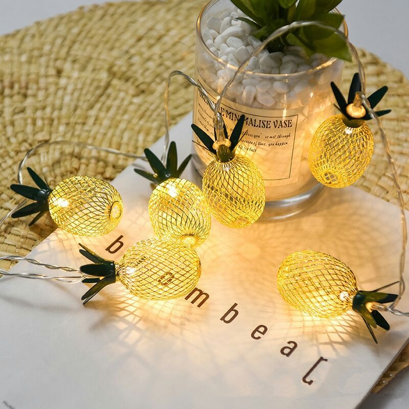 Guirlande lumineuse en métal à 10 ou 20 LED, fruits, ananas, féerique, alimenté par batterie USB, pour noël, mariage, décoration