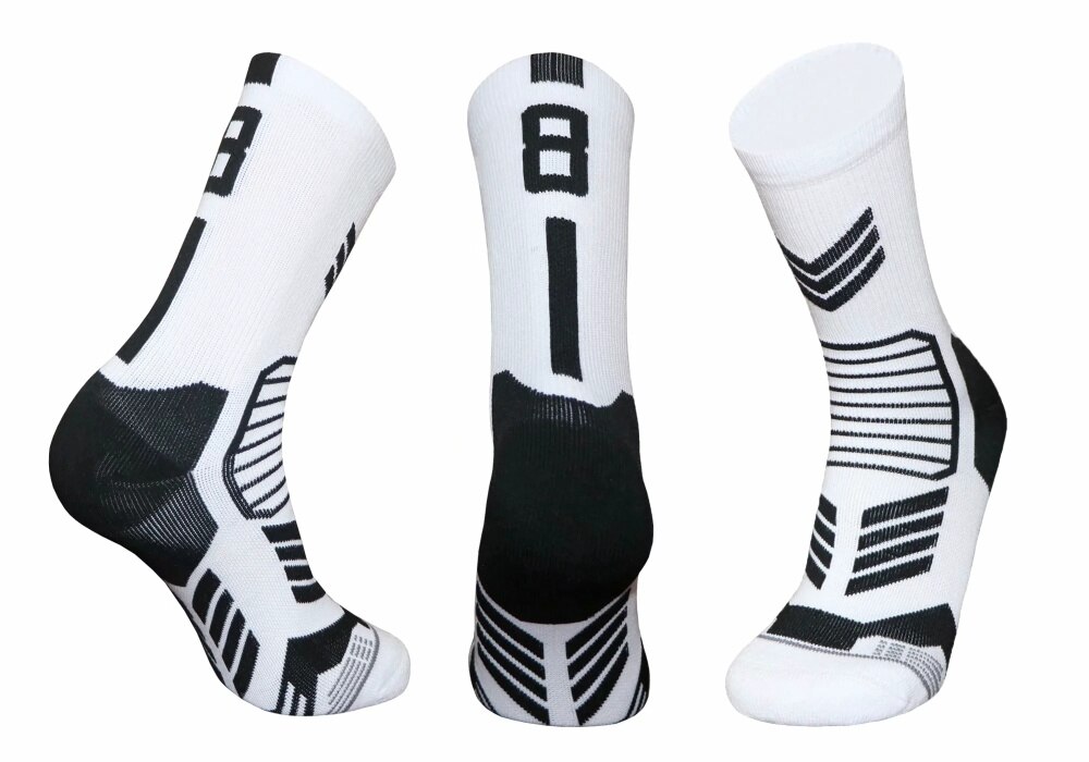 Freies kollokation 0-9 anzahl Basketball Socken Dicke Sport Radfahren Socken Nicht-rutsch Langlebig Skateboard Handtuch Boden Socken: 8 white 1pcs