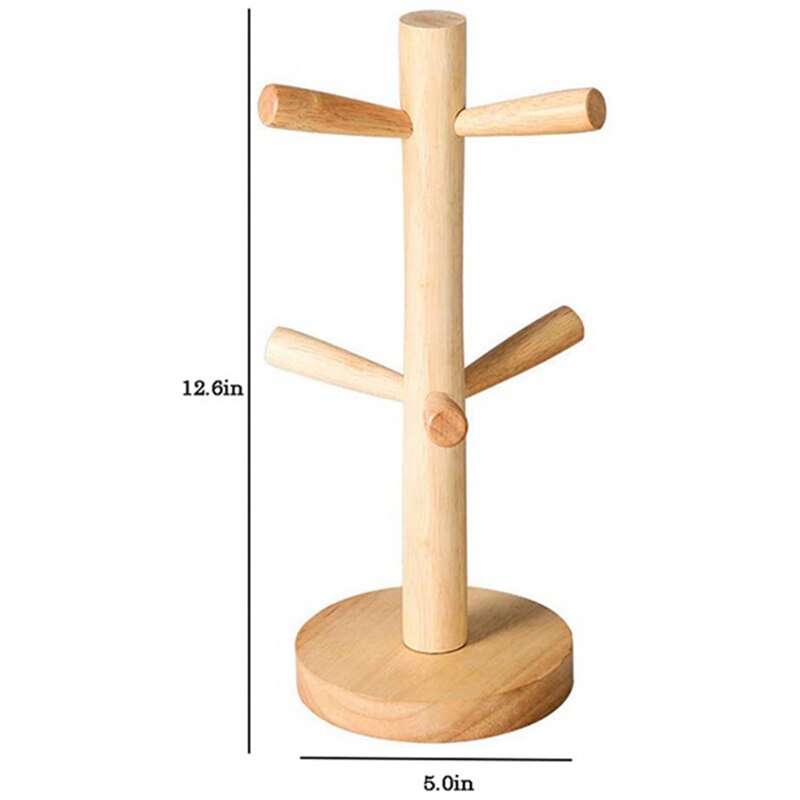 Wood Mug Rack Tree,Coffee Cup Holder Stand with 6 Hooks,Coffee Mug Stand for Kitchen Counter,Tea Cups Dryer