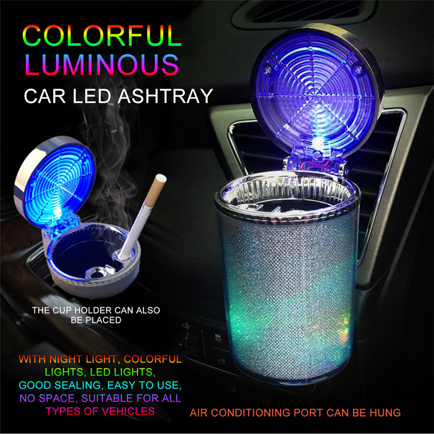 Kleurrijke Auto Asbak Met LED Verlichting Reizen Essentiële Sliver Cool Duurzaam en l0410