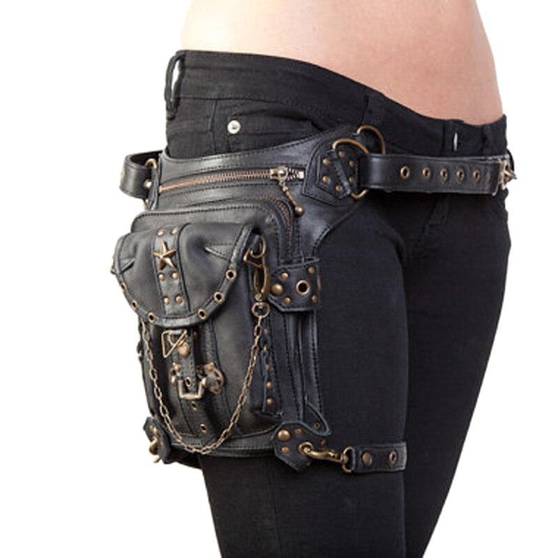 Riñonera Steampunk para hombre y mujer, bolsa de pierna caída para motocicleta, Punk Rock, cinturón hasta el muslo, bandolera de hombro: 062 Leg Bag